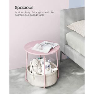 Kulatý odkládací stolek s textilním košem růžový