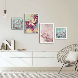 Obraz na MDF s rámem 4ks KVĚTY STROMU 30 x 30 cm (2) 35 x 50 cm (2)