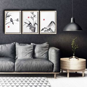 Obraz na MDF s rámem 3ks JAPONSKÉ UMĚNÍ 38 x 53 cm