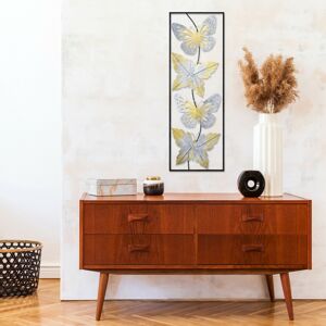 Nástěnná dekorace kov DVA PÁRY MOTÝLŮ 100 x 35 cm