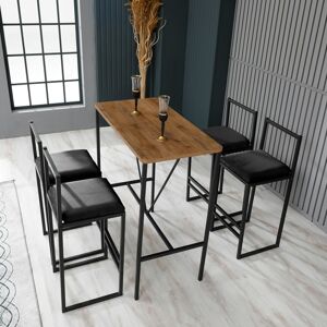 Set barový stůl a židle (5 kusů) NORDIC černá a ořech