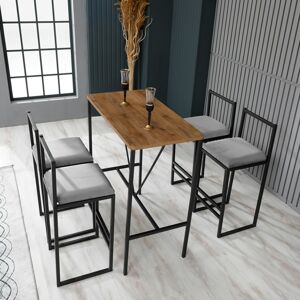 Set barový stůl a židle (5 kusů) NORDIC černo šedá a ořech