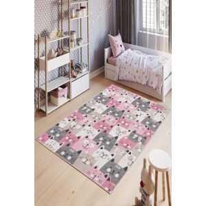 Dětský koberec (120 x 180) W1015 růžové a šedé kočky