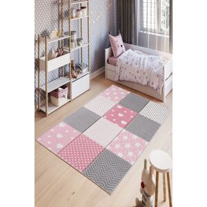 Dětský koberec (120 x 180) W1019 šedá a růžová vyšívaná deka