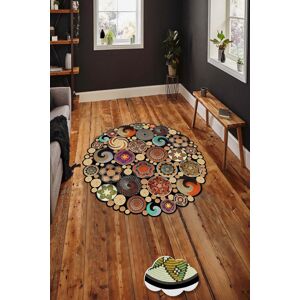 Kulatý koberec (130 cm) HMNT971 černý – mandaly a ornamenty