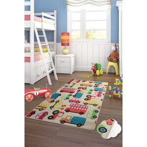 Dětský koberec (140 x 190) CARS béžový s barevnými autíčky