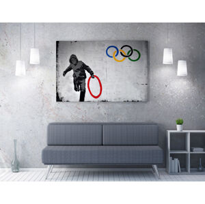 Obraz na plátně (70 x 100) Banksy Street Art – Olympijské kruhy