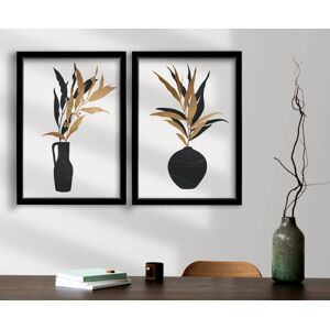 Dekorativní obraz MDF 2 ks Zlaté a černé rostliny 2 ks