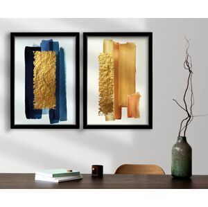 Dekorativní obraz MDF 2 ks Modré a zlaté akvarely 2 ks