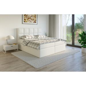 Čalouněná postel TENANG Boxsprings, bílá ekokůže Rozměr: 140 x 200 cm