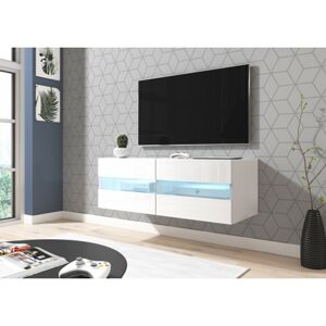 Nástěnný TV stolek RITA bílý mat/bílý lesk s LED osvětlením