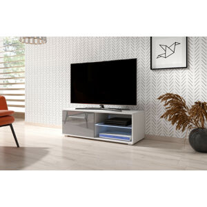 Televizní stolek MOON 100 cm bílý/šedý lesk s osvětlením LED