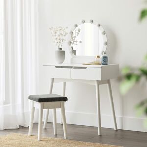 Toaletní stolek s kulatým zrcadlem a osvětlením bílý