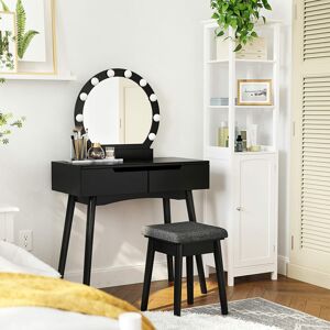 Toaletní stolek s kulatým zrcadlem a osvětlením černý