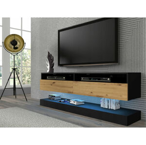 Televizní stolek DUO 160 cm závěsný s panelem černý mat/dub