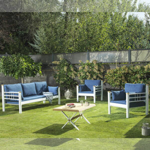 Zahradní nábytek set KAPPIS 3+1+1 bílá tmavě modrá
