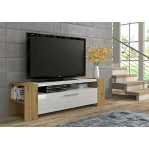 Televizní stolek LIVIA 160 dub artisan, bílý lesk