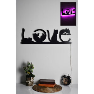Nástěnná dekorace CAT LOVE s LED osvětlením růžová
