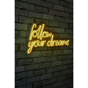 Nástěnná dekorace s LED osvětlením FOLLOW YOUR DREAMS žlutá