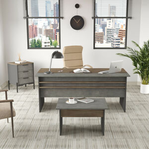 Set kancelářského nábytku VS7 hnědý šedý antracit