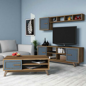 Set nábytku do obývacího pokoje AYLA ořech modrý