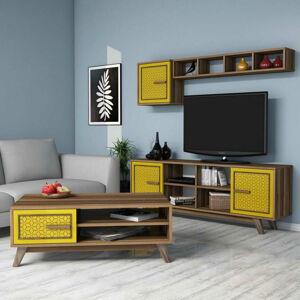 Set nábytku do obývacího pokoje AYLA ořech žlutý